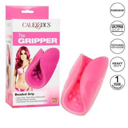 Pink silikon gripper, schwerer offener sleeve masturbator mit perlenstrukturen und dualdichte design von calexotics