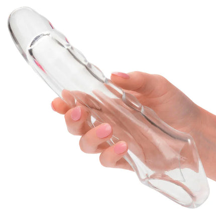 Calexotics maxx penis extender einstellbar klar aus klarglas mit glatter, geschwungener form und dezenten rosa markierungen