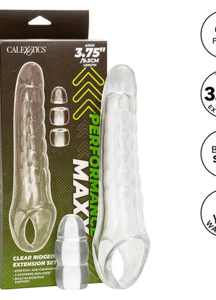Calexotics maxx penis extender einstellbar klar mit transparentem silikon dildo und drei texturierten stopps