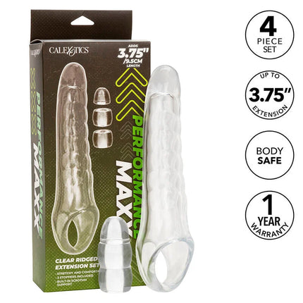 Calexotics maxx penis extender einstellbar klar mit transparentem silikon dildo und drei texturierten stopps