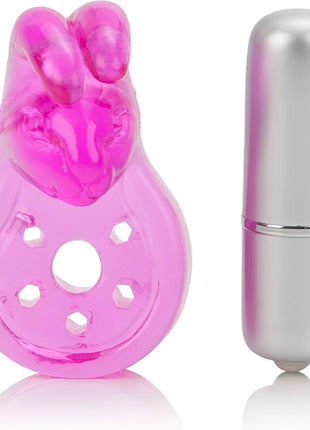 Calexotics micro vibe arouser bunny rosa durchsichtiger vibrierender hasenförmiger vibrator mit silbernem batteriefach