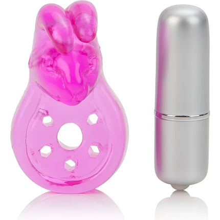 Calexotics micro vibe arouser bunny rosa durchsichtiger vibrierender hasenförmiger vibrator mit silbernem batteriefach