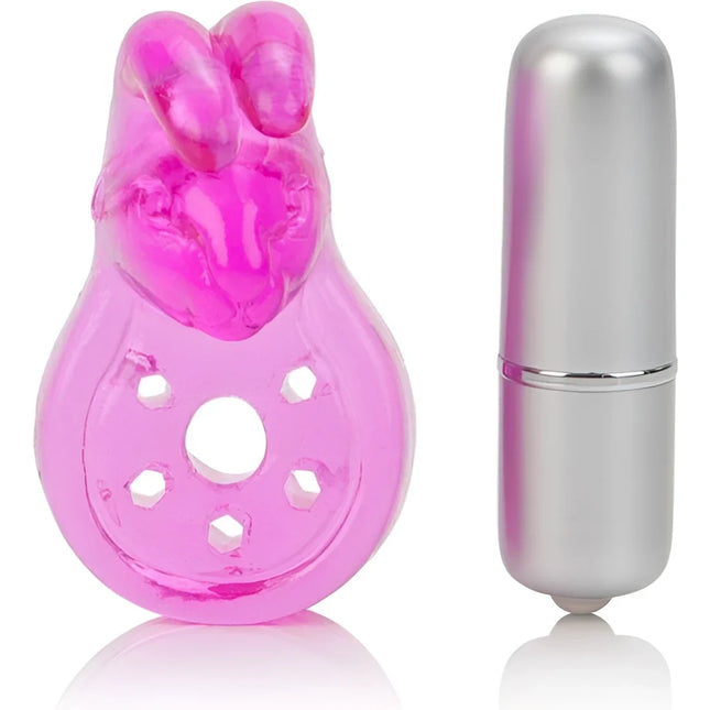 Calexotics micro vibe arouser bunny rosa durchsichtiger vibrierender hasenförmiger vibrator mit silbernem batteriefach