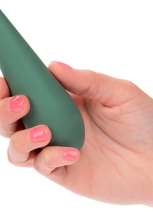 Ein eleganter matte grüner silikonstimulator mit konischem design und subtiler struktur von calexotics mod chic