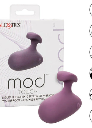 Lila mod touch stimulator von calexotics aus flüssigsilikon mit ergonomischem design und reisesicherung