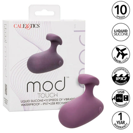 Lila mod touch stimulator von calexotics aus flüssigsilikon mit ergonomischem design und reisesicherung