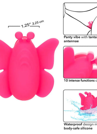 Lebendiger rosa silikon schmetterlingsförmiger panty vibrator mit antennen calexotics neon vibes der flutter vibe stimulator