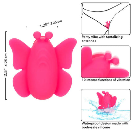 Lebendiger rosa silikon schmetterlingsförmiger panty vibrator mit antennen calexotics neon vibes der flutter vibe stimulator