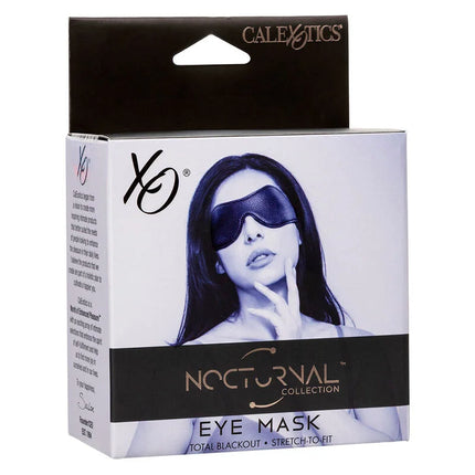 Calexotics schwarze augenmaske aus pvc leder mit lederstruktur in einer gebrandeten verpackung