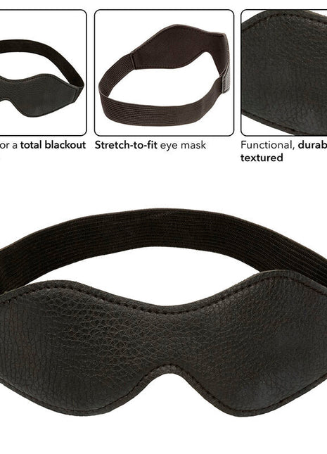 Blackes leather augenmaske mit strukturierter oberfläche und elastischem band von calexotics nocturnal