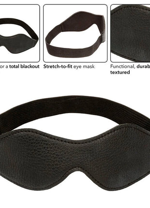 Blackes leather augenmaske mit strukturierter oberfläche und elastischem band von calexotics nocturnal