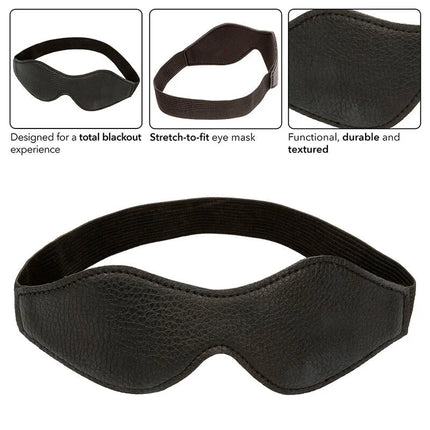 Blackes leather augenmaske mit strukturierter oberfläche und elastischem band von calexotics nocturnal