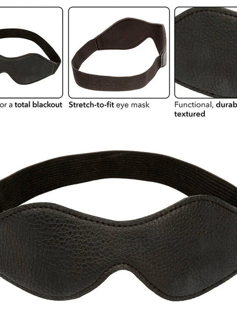 Blackes leather augenmaske mit strukturierter oberfläche und elastischem band von calexotics nocturnal