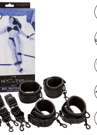 Black veganleder bettfessel set von calexotics mit vier verstellbaren manschetten und verbindungsriemen