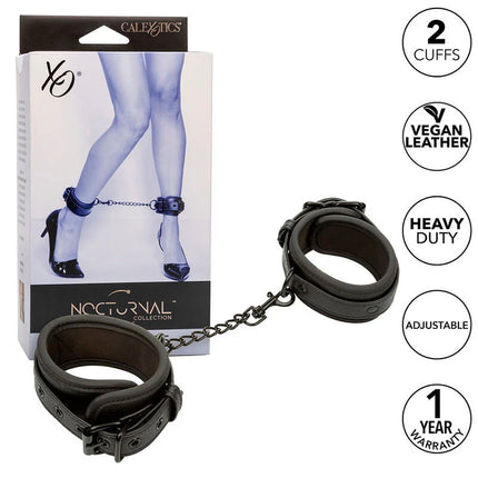 Schwarze vegane lederfesseln mit kette aus der nocturnal kollektion von calextics verstellbar