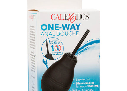 Schwarze analdusche aus gummi von calexotics mit einwegventil für hygienische anwendung