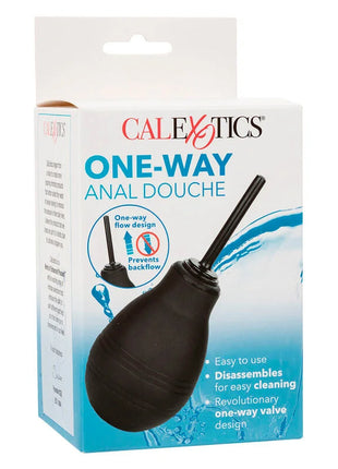 Schwarze analdusche aus gummi von calexotics mit einwegventil für hygienische anwendung