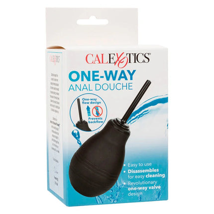 Schwarze analdusche aus gummi von calexotics mit einwegventil für hygienische anwendung