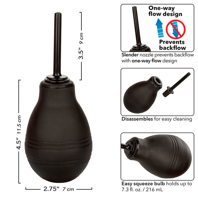 Schwarzes gummiball-sauggerät mit schlanker düse und einweg-fluss-design von calexotics analdusche