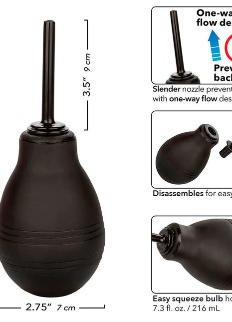 Schwarzes gummiball-sauggerät mit schlanker düse und einweg-fluss-design von calexotics analdusche