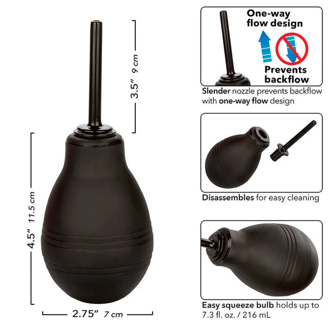 Schwarzes gummiball-sauggerät mit schlanker düse und einweg-fluss-design von calexotics analdusche