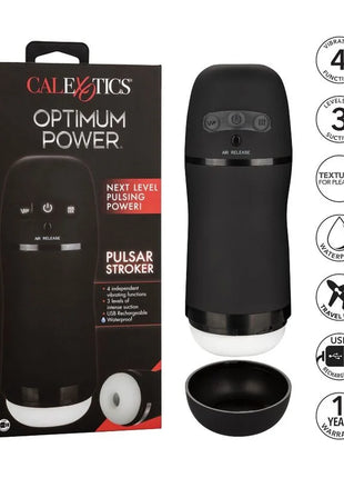 Schwarzer Calexotics optimum power stroker mit vibrations- und saugfunktionen, glänzend, mit bedientasten und luftventil