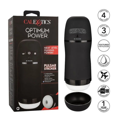 Schwarzer Calexotics optimum power stroker mit vibrations- und saugfunktionen, glänzend, mit bedientasten und luftventil