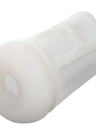 Weißes kunststoffzylindrisches bauteil mit rundem öffnung und geriffelter seitenstruktur von calexotics optimum power stroker vibrations und saugfunktionen