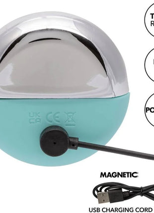 Calexotics ovation acclaim stimulator kugelförmiges gerät mit chromoberseite und teal silikonbasis in aqua grün