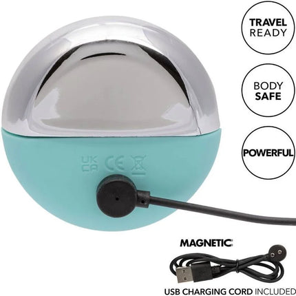 Calexotics ovation acclaim stimulator kugelförmiges gerät mit chromoberseite und teal silikonbasis in aqua grün