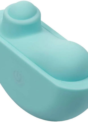 Ein eleganter, hellblauer silikon stimulator von calexotics mit glatter oberfläche und zwei gewölbten domes