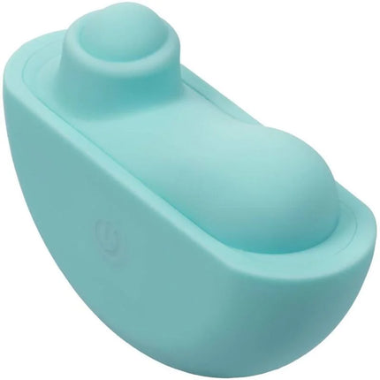 Ein eleganter, hellblauer silikon stimulator von calexotics mit glatter oberfläche und zwei gewölbten domes