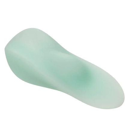 Ein glatter, transluzenter mintgrüner silikon-fußmassagegerät mit konturiertem ergonomischem design von calexotics pacifica bali teaser 10 funktionen aqua
