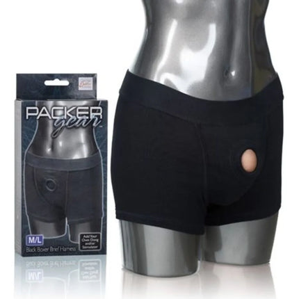 Calexotics packer gear boxer kurzgurt in schwarz mit zentraler runder Öffnung und elastischem Bund