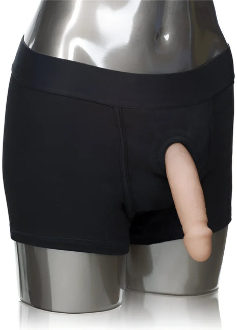 Calexotics packer gear boxer kurzgurt m/l schwarze briefs mit realistischem silikon-dildo in der fronttasche