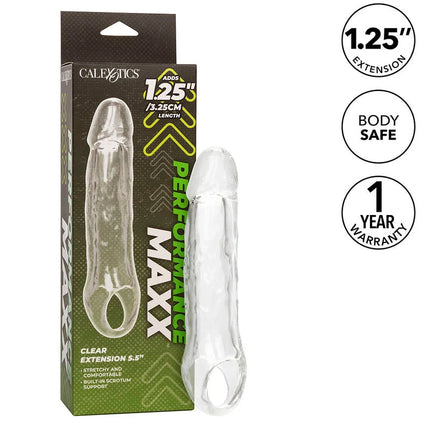Calexotics performance maxx transparente 5,5 verlängerung mit integriertem klaren skrotum stützring aus kunststoff
