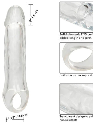 Transparent silikon penisring mit ultraweichem kopf und eingebauter skrotalstütze calexotics performance maxx clear extension 7,5