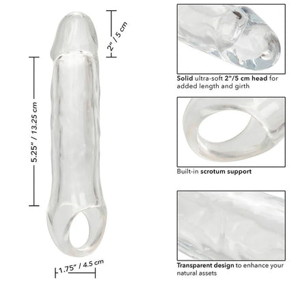 Transparent silikon penisring mit ultraweichem kopf und eingebauter skrotalstütze calexotics performance maxx clear extension 7,5