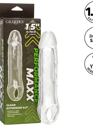 Calexotics performance maxx clear verlängerung transparent aus klarem plastik mit eingebauter skrotumstütze