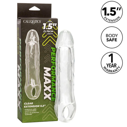 Calexotics performance maxx clear verlängerung transparent aus klarem plastik mit eingebauter skrotumstütze
