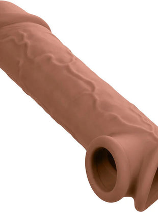 Tan silikon penishülle mit strukturierter oberfläche und zwei Öffnungen von calexotics performance maxx