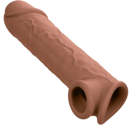 Tan silikon penishülle mit strukturierter oberfläche und zwei Öffnungen von calexotics performance maxx
