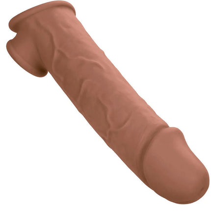 Tanfarbener silikon dildo mit realistischem struktur, spitz zulaufendem kopf und breiter basis von Calexotics