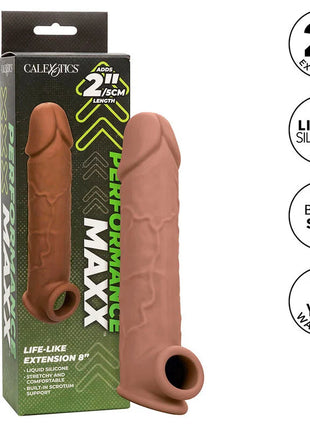 Tan flüssigsilikon-performance-verlängerung für männer mit eingebauter hodensackstütze und 2 zoll längenzuwachs