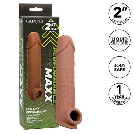 Tan flüssigsilikon-performance-verlängerung für männer mit eingebauter hodensackstütze und 2 zoll längenzuwachs