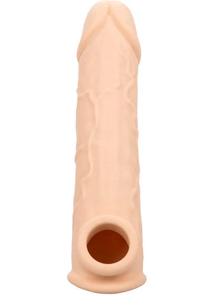 Beige silikon dildoüberzug mit strukturierter oberfläche und abgerundetem anschluss calexotics performance maxx lebensnahe extension 8 helle haut