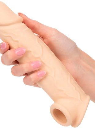 Beige silikon realistisches männliches genitalspielzeug mit strukturierter oberfläche und abgerundetem kopf von calexotics
