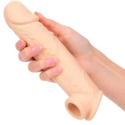 Beige silikon realistisches männliches genitalspielzeug mit strukturierter oberfläche und abgerundetem kopf von calexotics
