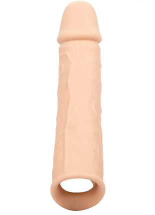 Beige silikon phallusförmige dildo hülle mit strukturierter oberfläche und abgerundetem spitz für calexotics performance maxx lebensnahe extension