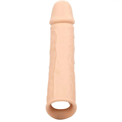 Beige silikon phallusförmige dildo hülle mit strukturierter oberfläche und abgerundetem spitz für calexotics performance maxx lebensnahe extension